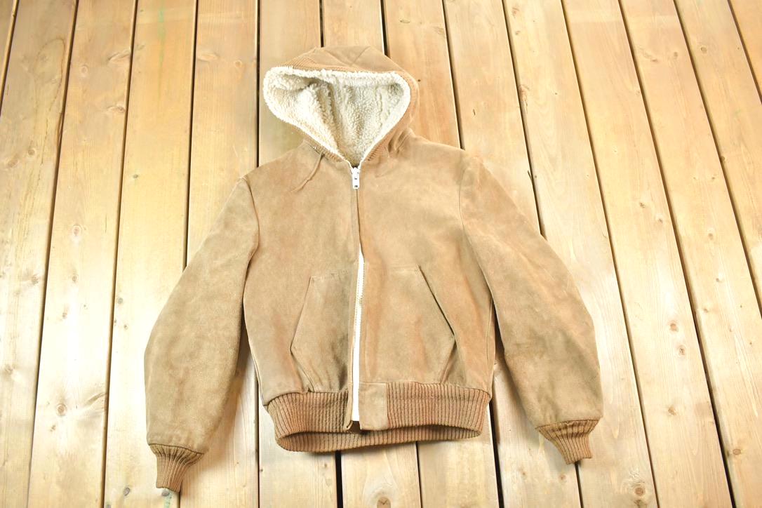 Vintage 1970s William Barry Suede Leather Hooded Jacket Coat Perfectly Distressed Made In USA