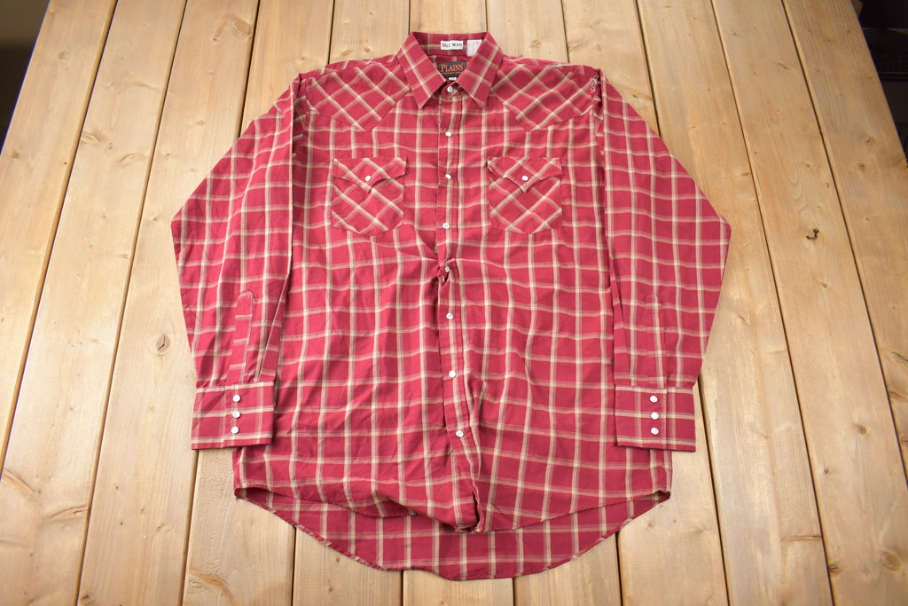 Vintage 1990s Plains Western Wear Plaid Button Up Shirt Size LT