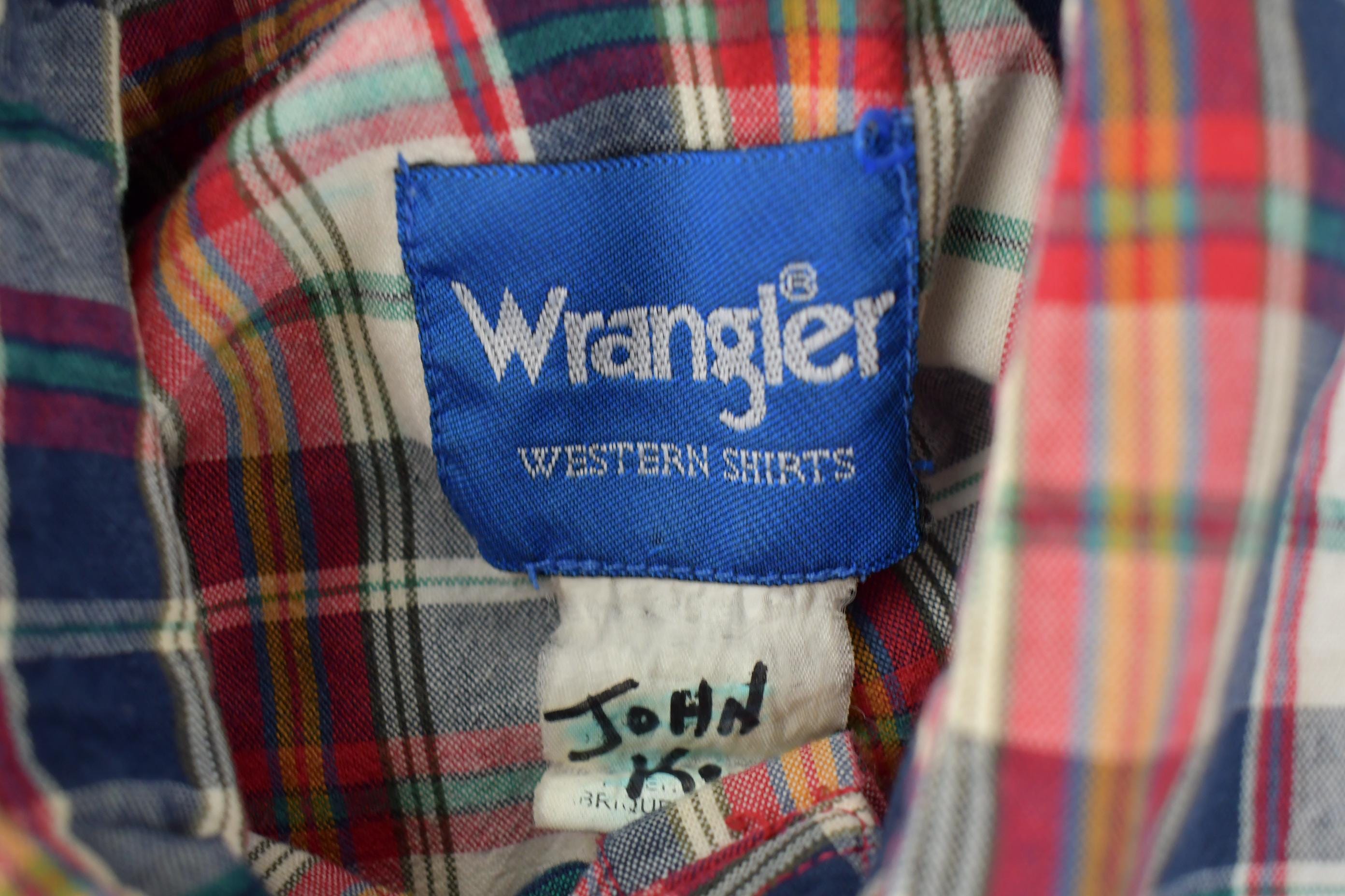 Vintage 1990s Wrangler Western Shirts Pearl Snap Short Sleeve Plaid Button Up Shirt Size M-L