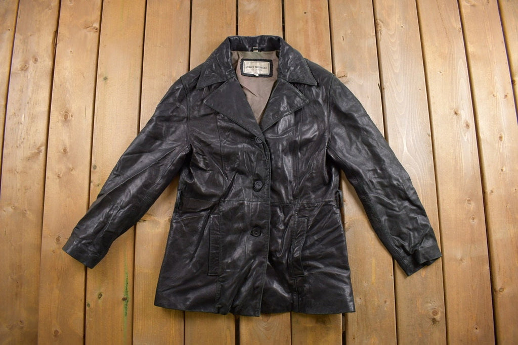 Vintage 1990s Full Length Black Leather Trench Coat
