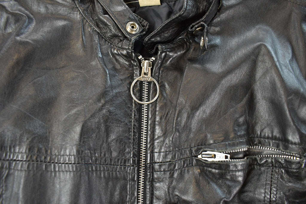Vintage 1980s Sears Leather Moto Cafe Racer Biker Jacket Men's Large