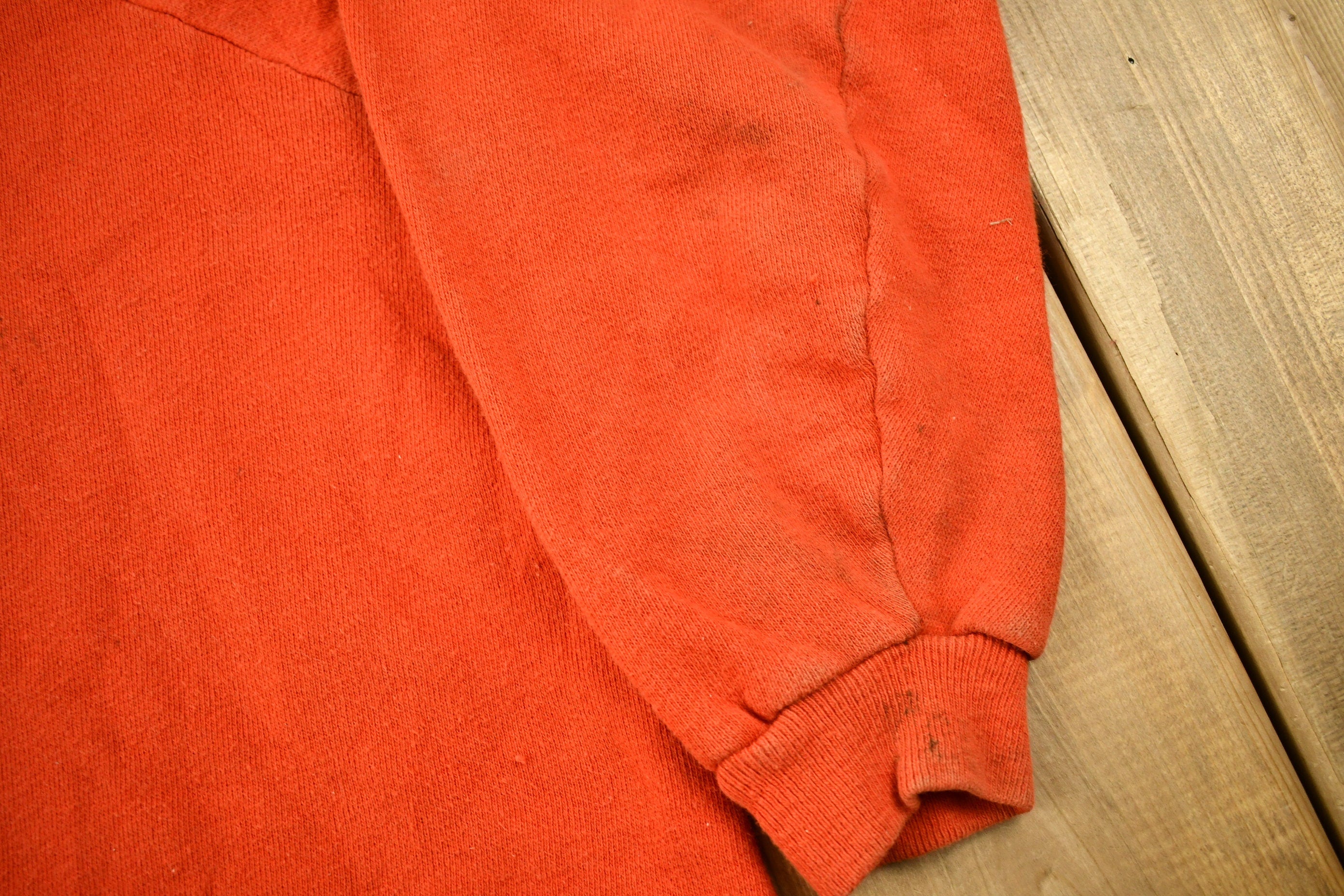Vintage 1960s Blank Orange Raglan Mockneck Sweatshirt  60s Crewneck  Made In USA  Athleisure  True Vintage  Heath Knit  Distressed
