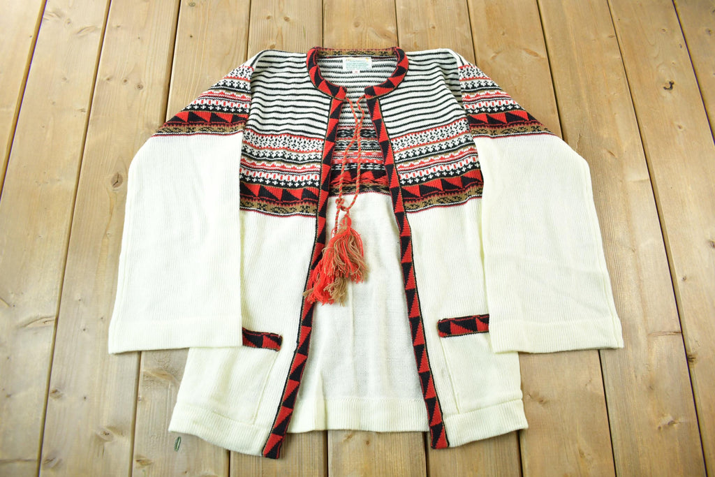 True Vintage 1960s Deadstock Helen Sue Psychedelic Knit Acrylic Cardigan Sweater Women's Medium