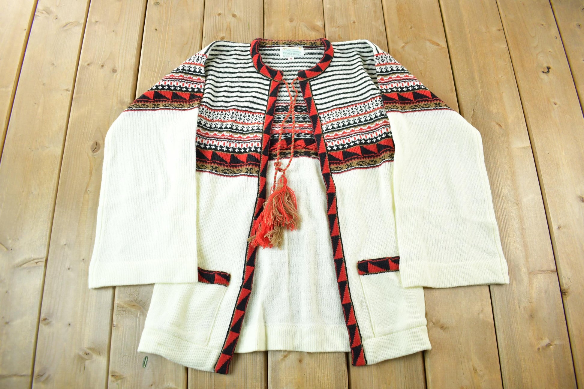 True Vintage 1960s Deadstock Helen Sue Psychedelic Knit Acrylic Cardigan Sweater Women's Medium