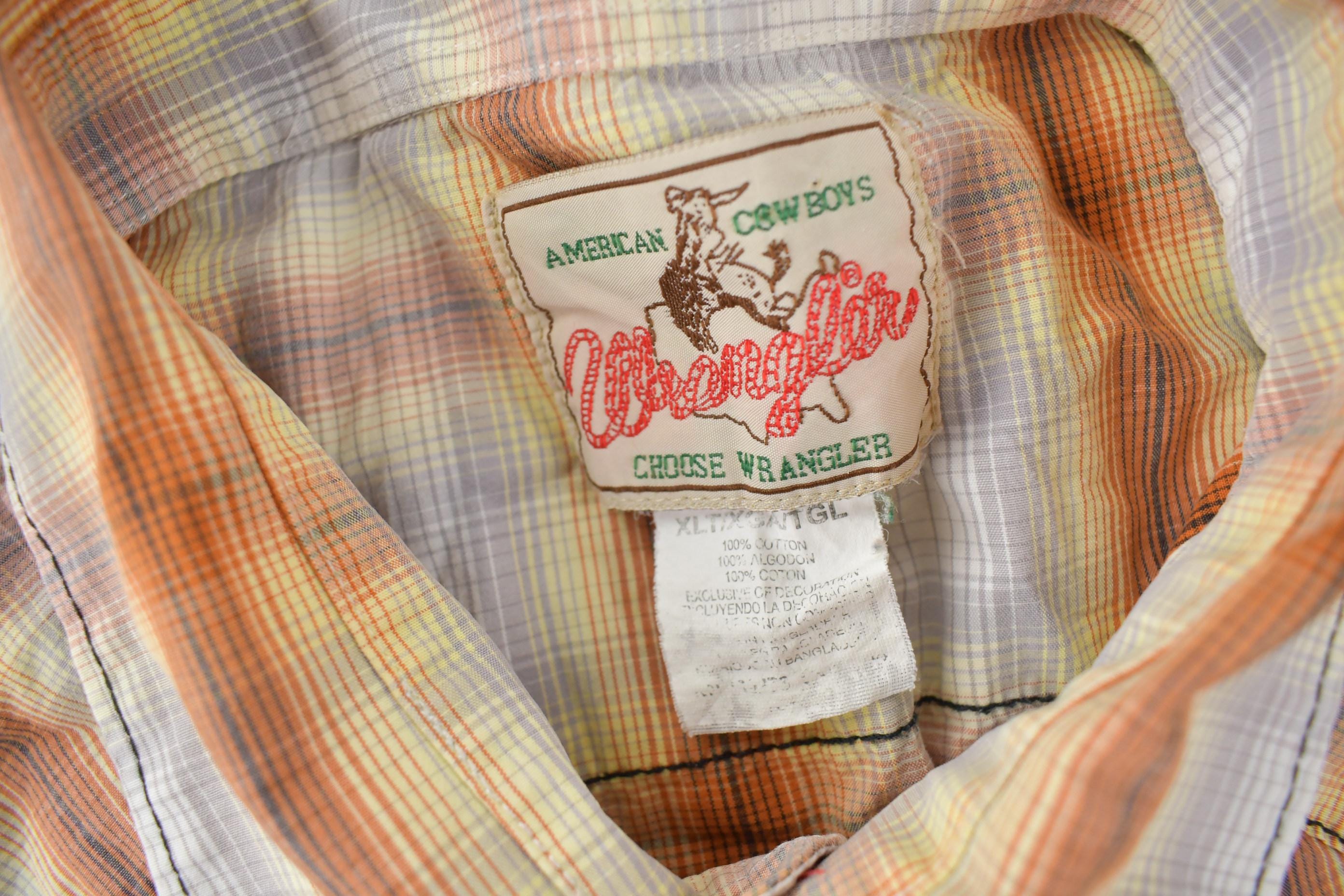 Vintage 1990s Wrangler Western Shirts Pearl Snap Short Sleeve Plaid Button Up Shirt Size XLT