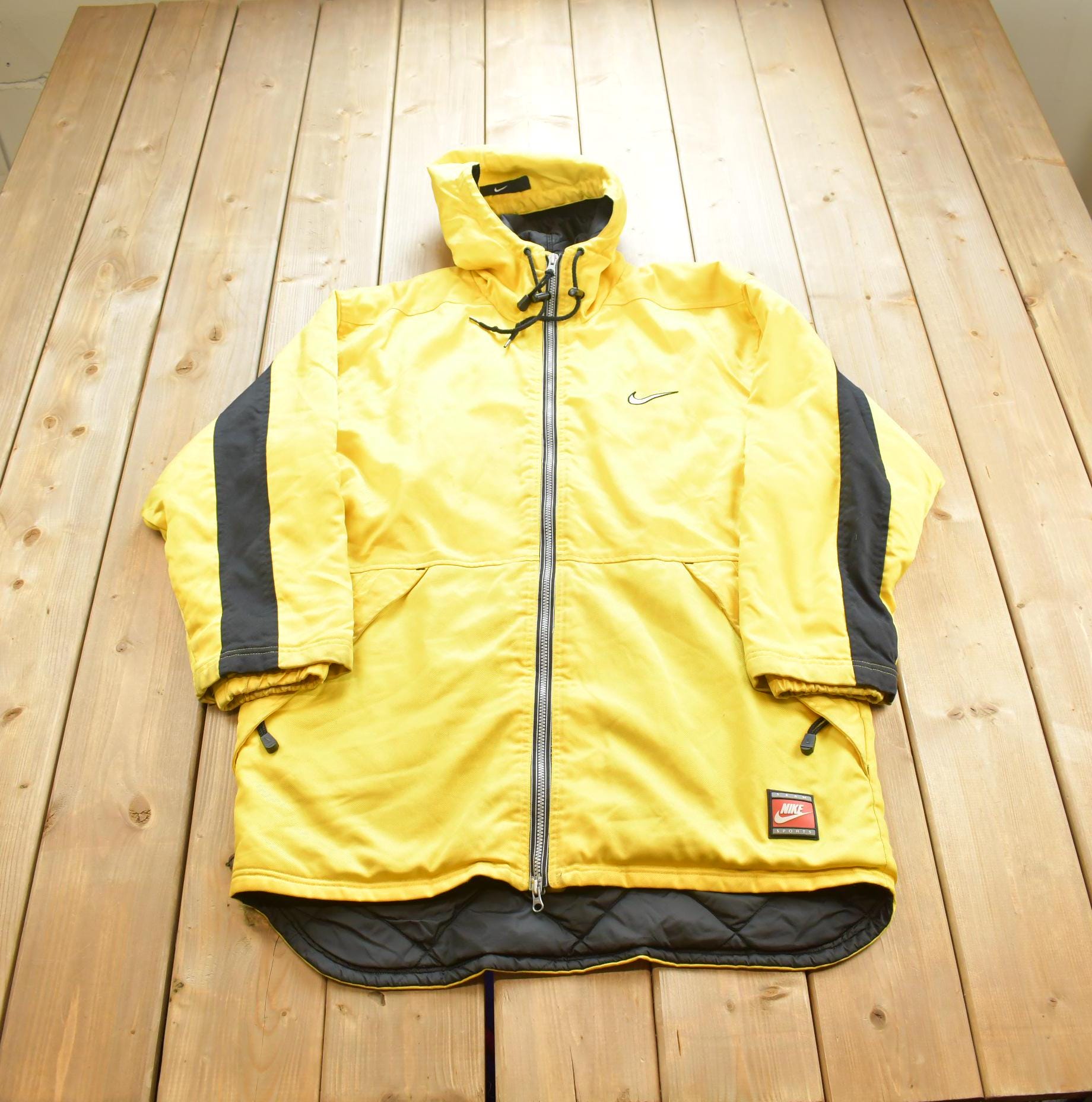 Vintage 1990s Nike Long Yellow Embroidered Jacket Big Swoosh