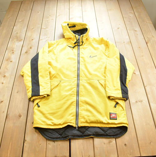 Vintage 1990s Nike Long Yellow Embroidered Jacket Big Swoosh