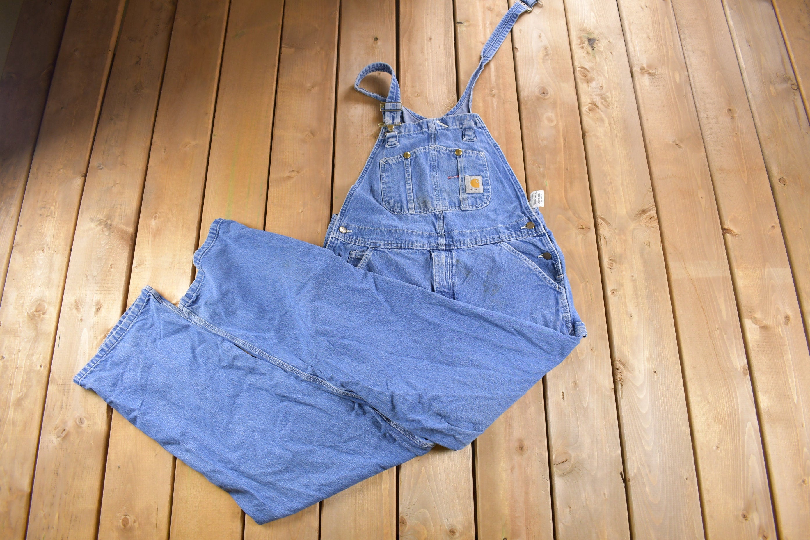 Vintage 1990s Carhartt Distressed Denim Jean Overalls Size 40 x 31