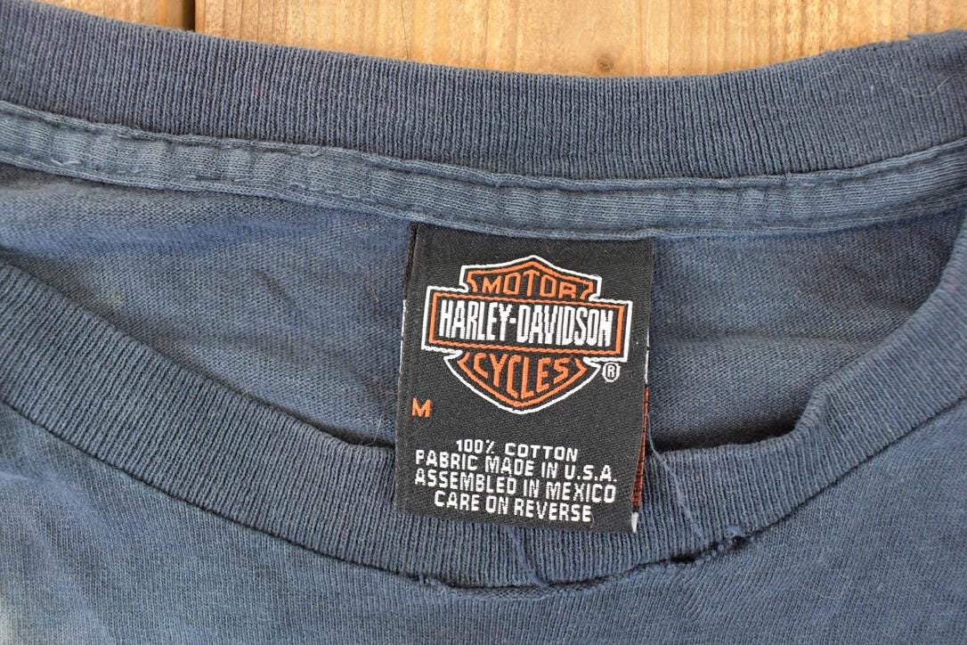 Vintage 1990s Warren Harley Davidson Motorcycles Tye Dye Cropped Biker T-Shirt Women's M