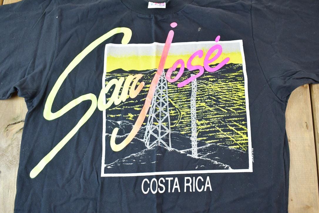 Vintage 1990s San Jose Costa Rica Neon Ecological Souvenir T-Shirt Men's L