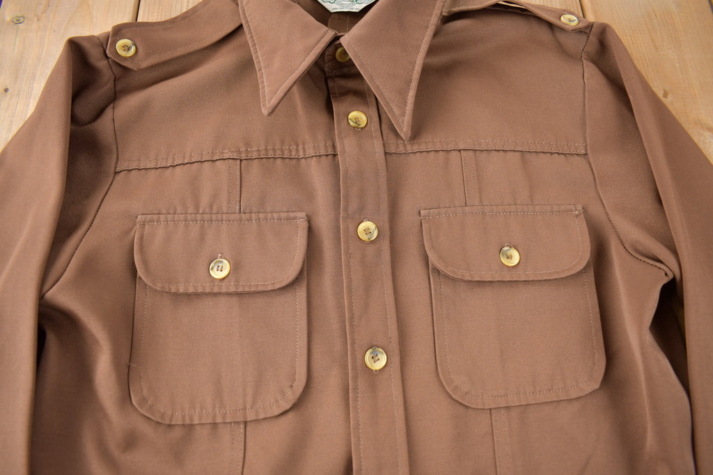 Vintage 1970s Levi's Panatela Tops Western Style Brown Button Up Shirt Made in USA Size L