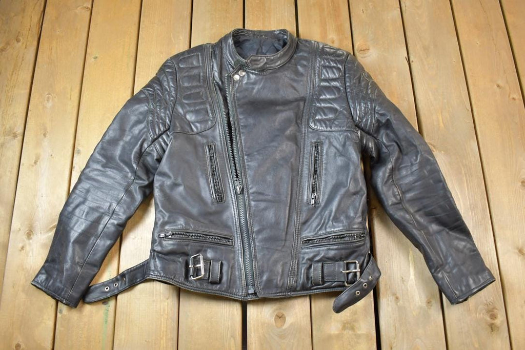 Vintage 1990s Motorcycle Leather Heavy Padded Biker Jacket Made In USA