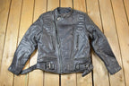 Vintage 1990s Motorcycle Leather Heavy Padded Biker Jacket Made In USA