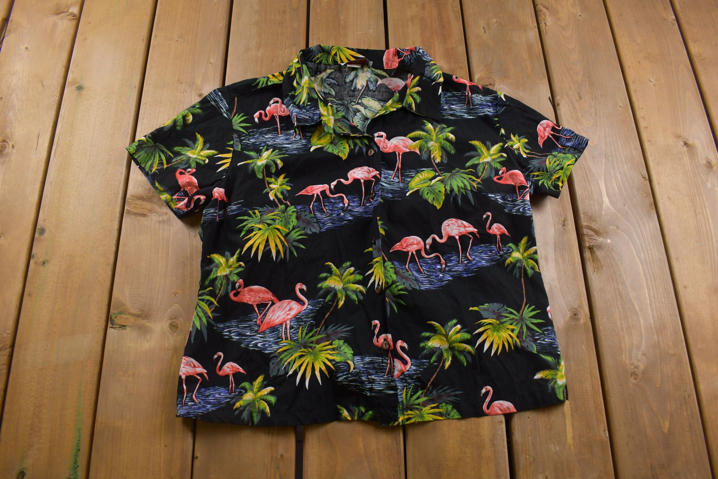 Vintage 1980s Tropical Hawaiian Button Up Shirt
