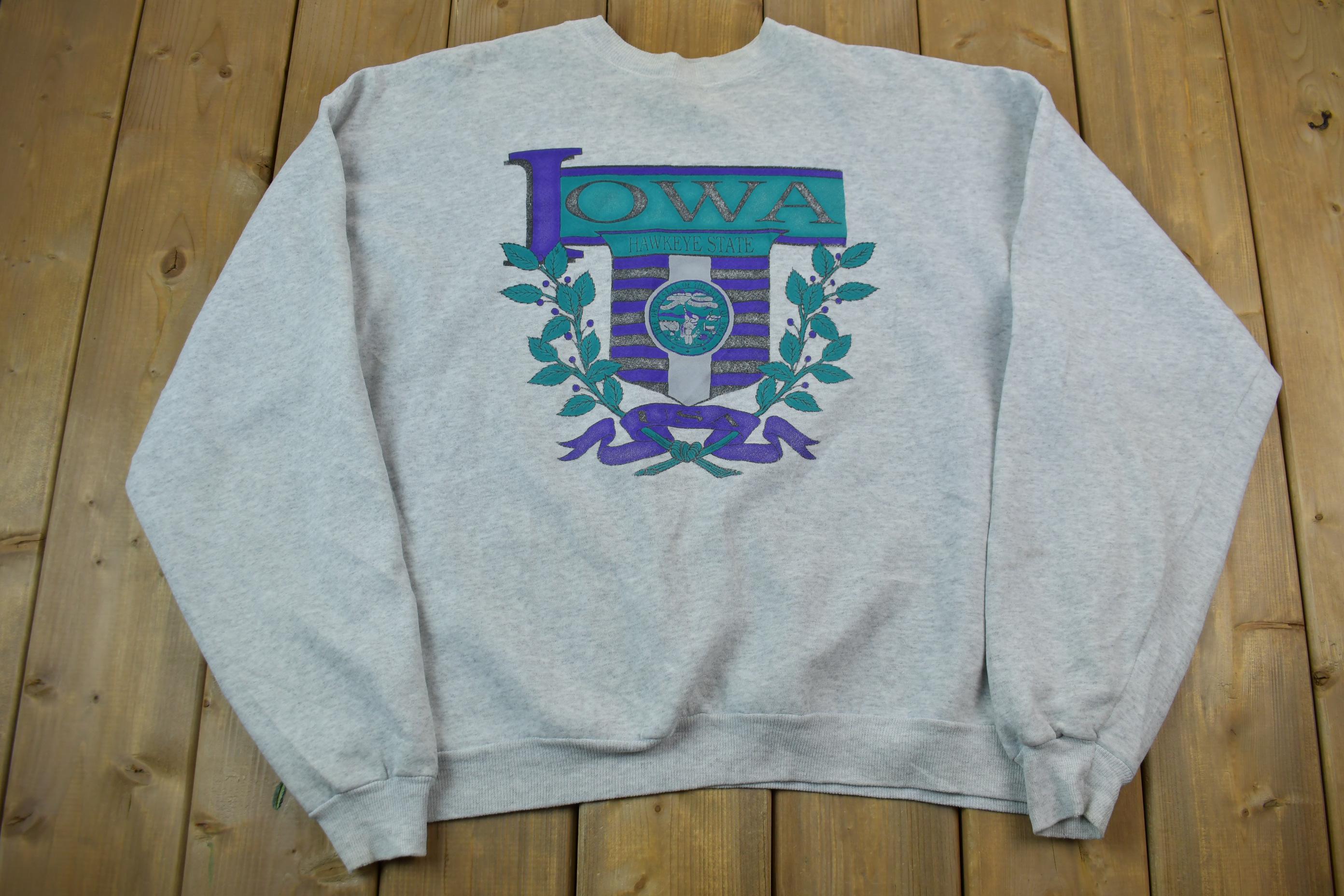 Vintage 1990s Iowa Hawkeye State Collegiate Crewneck Made In USA