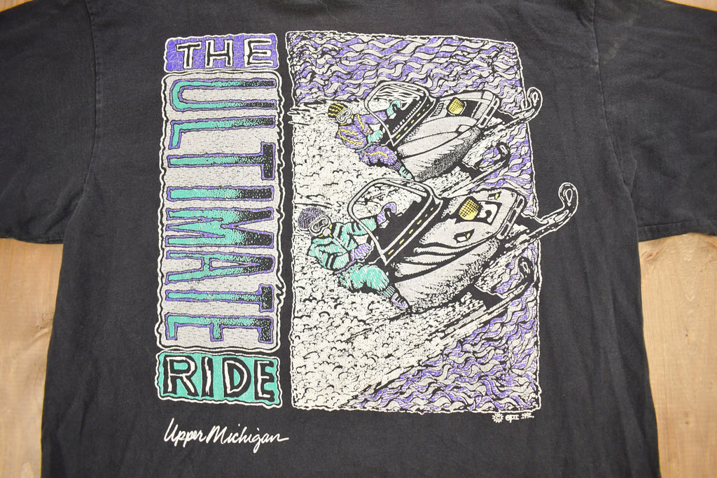 Vintage 1992 The Ultimate Ride Snowmobile Theme Upper Michigan Souvenir T Shirt