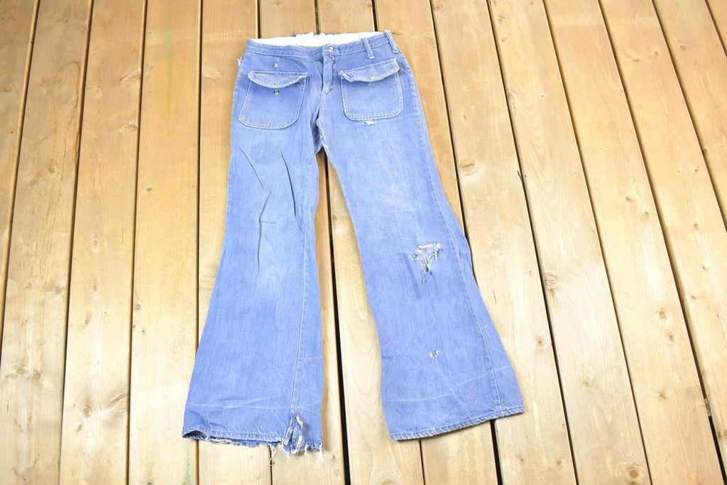 Vintage 1960s Bell Bottom Denim Festival Hippie Jeans Size 28 x 28 Made In USA
