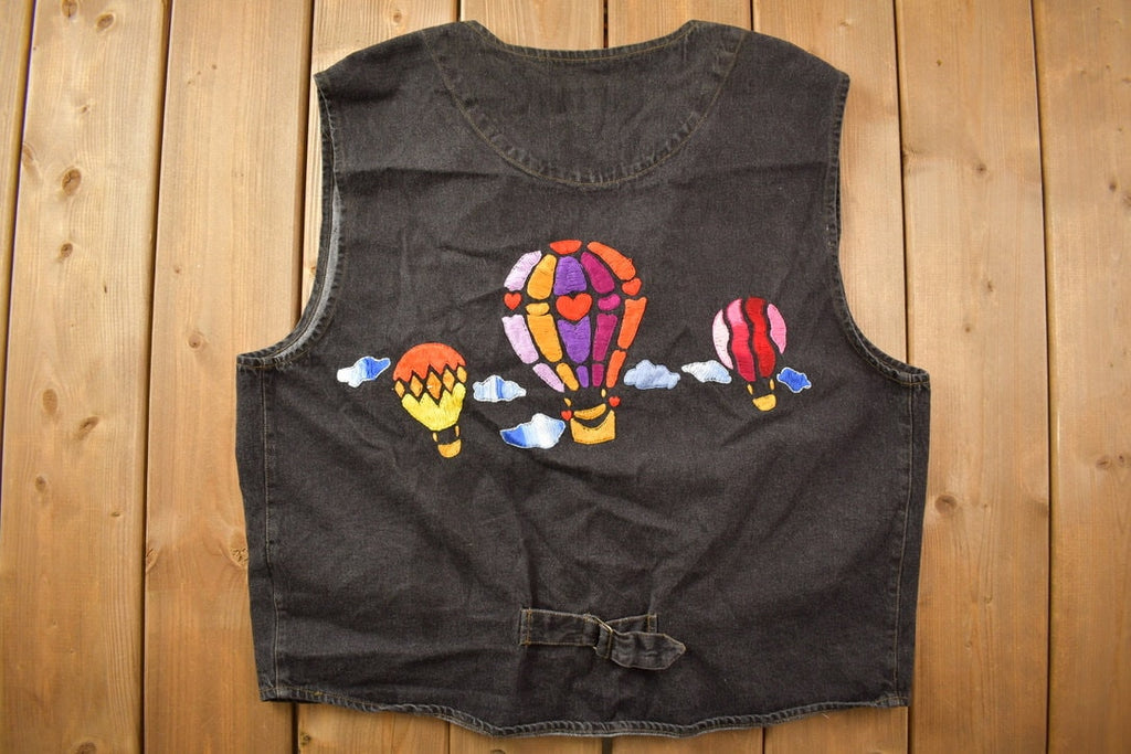 Vintage 1990s Arizona Jean Company Hot Air Balloon Embroidered Denim Vest