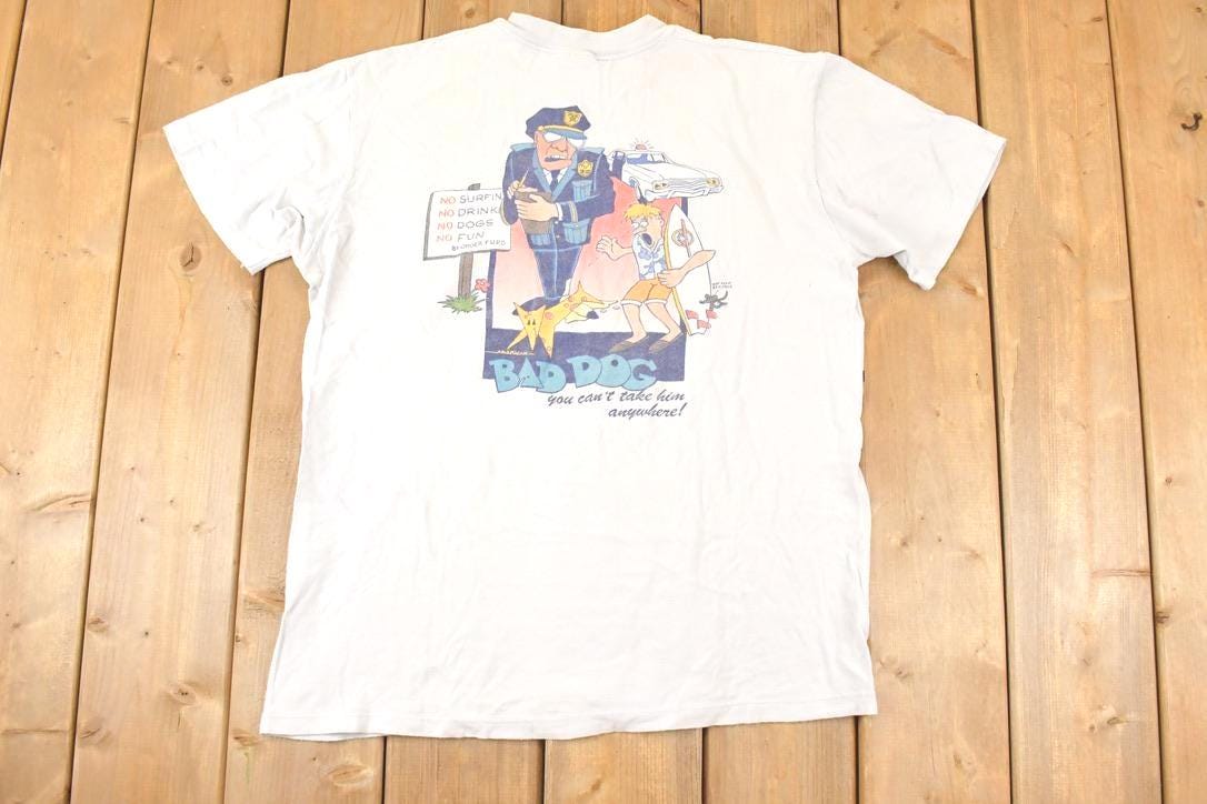 Vintage 1990s Bad Dog Surfing Souvenir Ocean T-Shirt Men's L