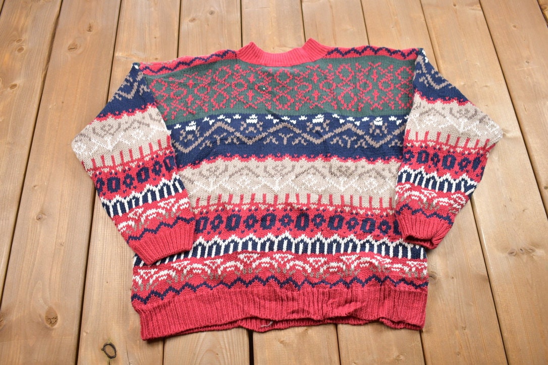 Vintage 1990s Patterned Knit Crewneck Sweater