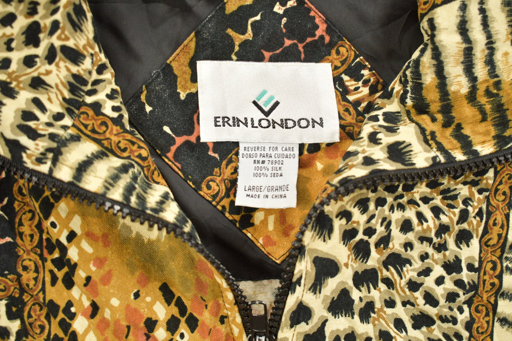 Vintage 1990s Erin London All Over Print Windbreaker Jacket  Leopard  Athletic Spring Summer Sportswear  Streetwear  Athleisure  Active