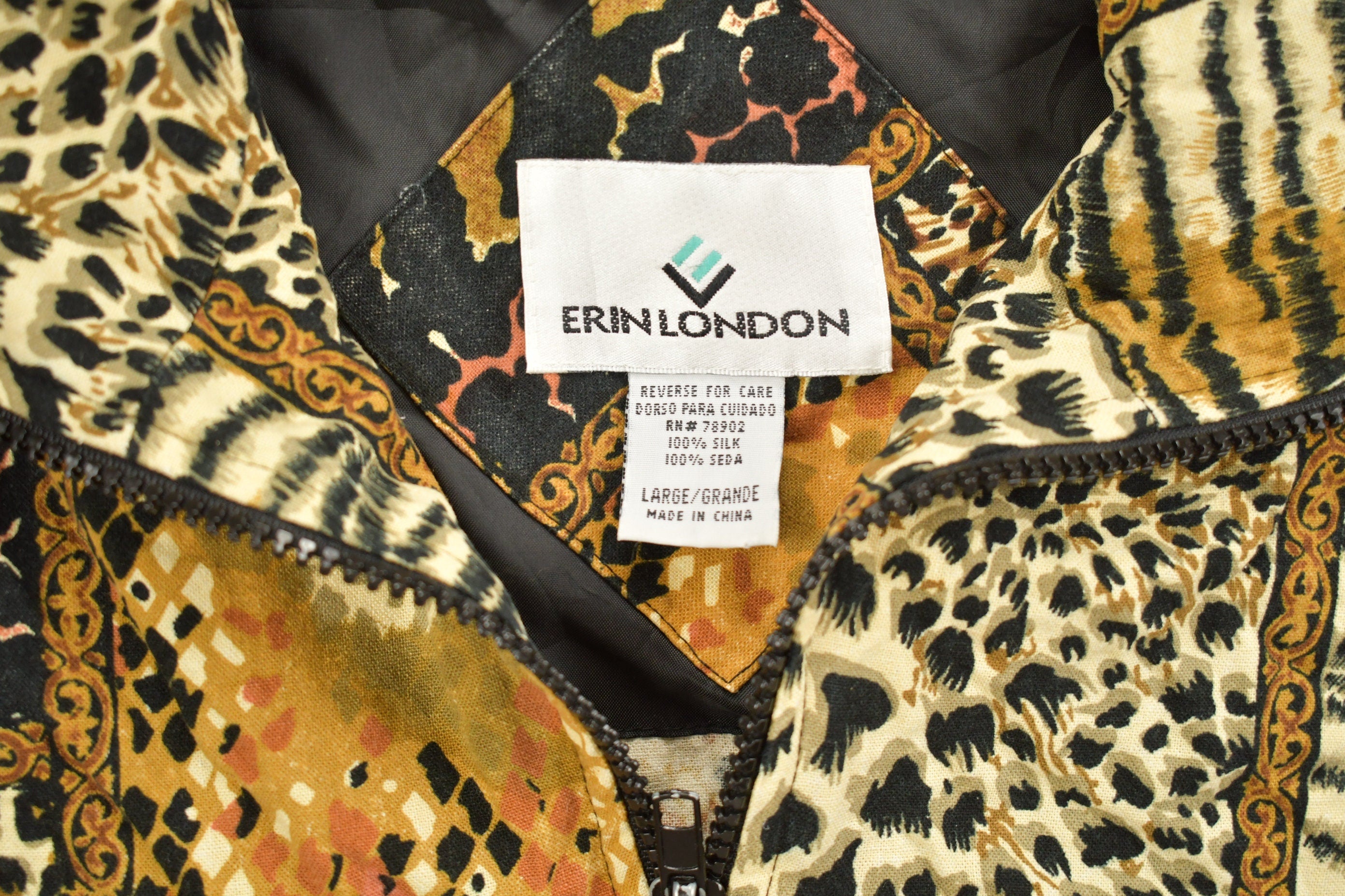 Vintage 1990s Erin London All Over Print Windbreaker Jacket  Leopard  Athletic Spring Summer Sportswear  Streetwear  Athleisure  Active