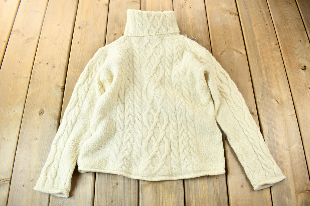 Vintage 1990s Inis Crafts 100% Wool 3D Cable Knit Turtleneck Sweater