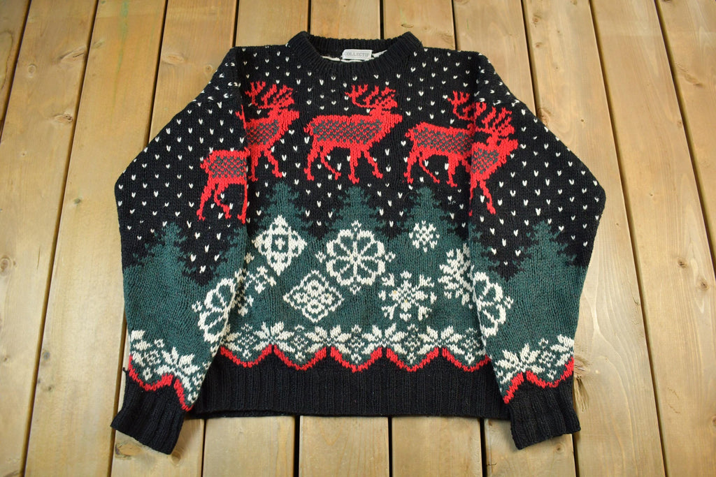 Vintage 1990s Collectif Hand Knit Abstract Pattern Wool Crewneck Sweater Adult Large