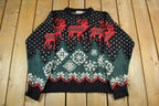 Vintage 1990s Collectif Hand Knit Abstract Pattern Wool Crewneck Sweater Adult Large