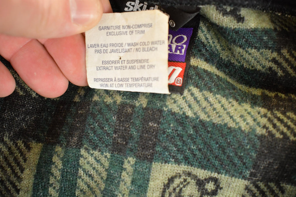Vintage 1990s Ski Doo Sno Gear Plaid Knit Full Zip Heavy Sweater Mens L