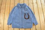Vintage 1970s Horse Full Zip Hand Knit Cowichan Sweater Men's Medium