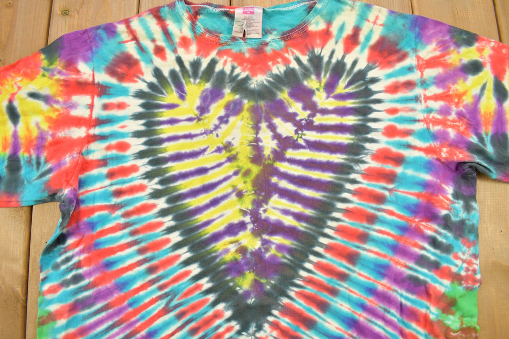 Vintage 1990s Hanes Her Way Tie Dye Heart Graphic Long Sleeve T Shirt