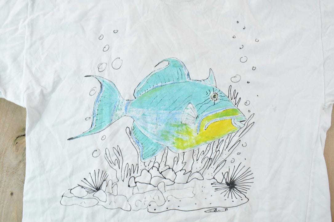 Vintage 1990s Tropical Fish Souvenir T-Shirt  Vintage Streetwear  Vacation Tee  Travel T Shirt