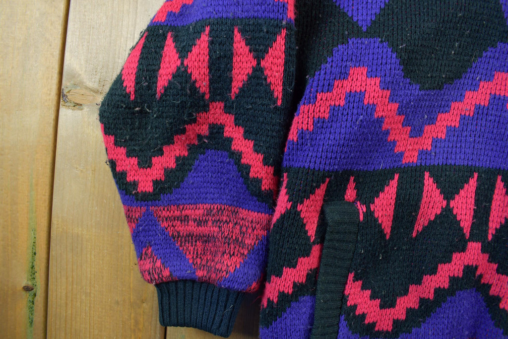 Vintage 1980s Express Knitted Abstract Cardigan Sweater Jacket