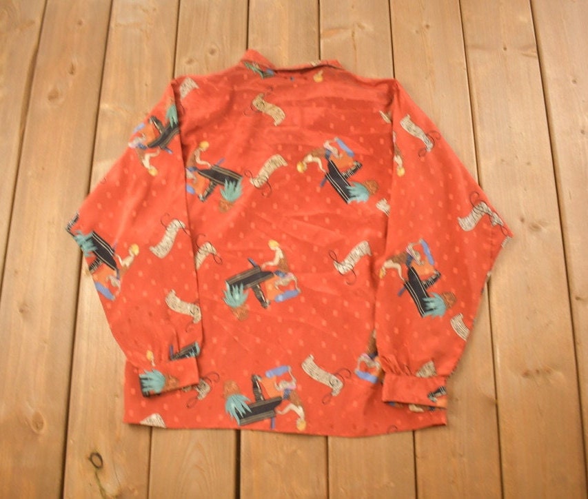 Vintage 1990s Diane Von Furstenberg Music Themed Button Up Shirt