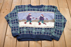 Vintage 1990s Christopher Banks Ice Skating Scene Knit Crewneck Sweater
