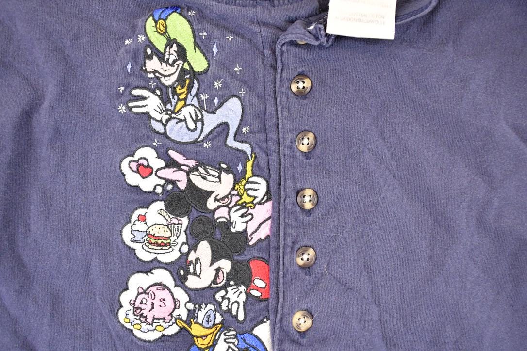 Vintage 1990s Mickey Mouse Dreaming Embroidered Souvenir Quarter Button Disney Shirt Men's M