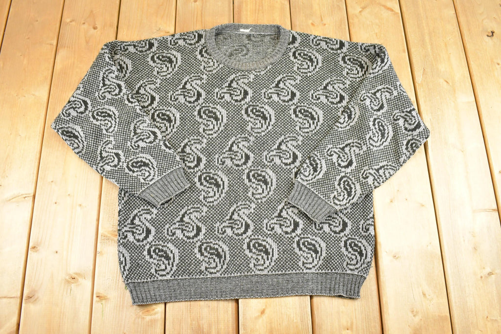 Vintage 1990s Paisley AOP Knit Crewneck Sweater Womens M / 90's Abstract Pattern 3D Knitted Sweatshirt