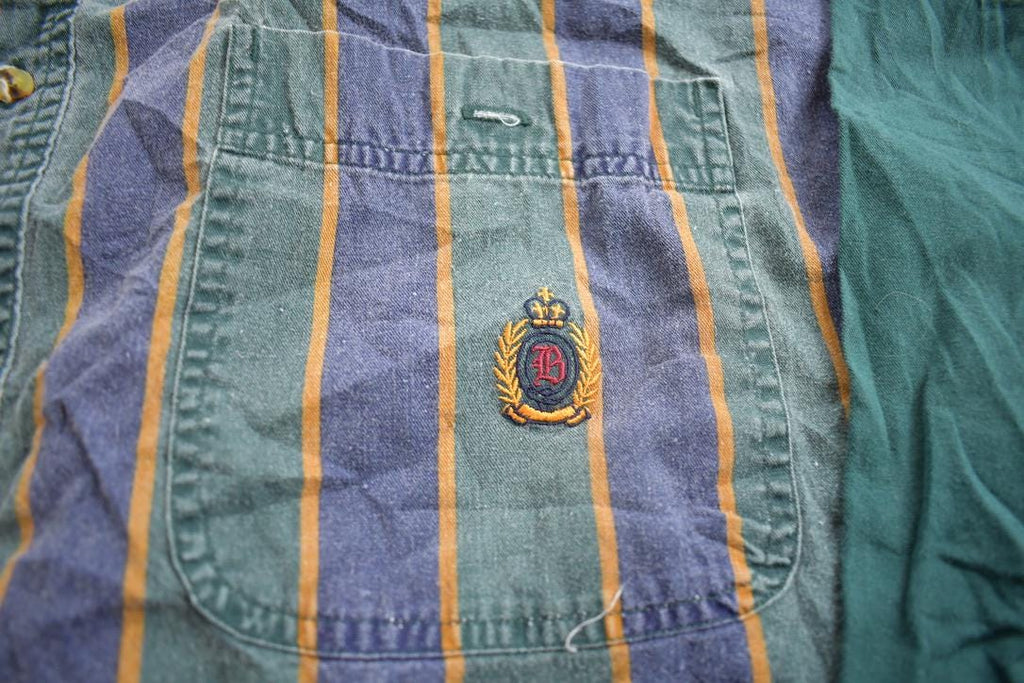 Vintage 1990s Bugle Boy Company Embroidered Striped Button Up Shirt