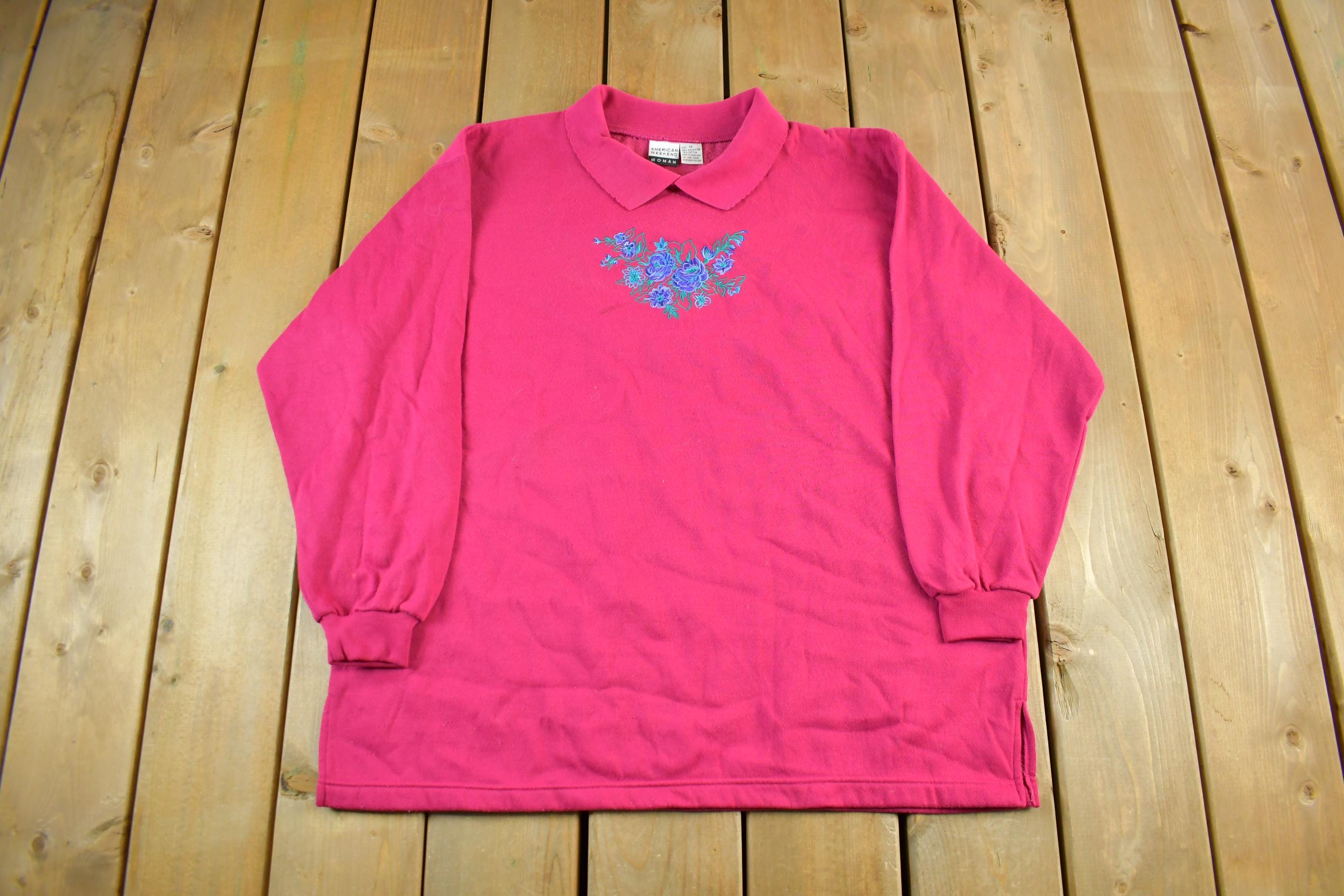 Vintage 1990s Floral Collared Sweater Women's 1X
