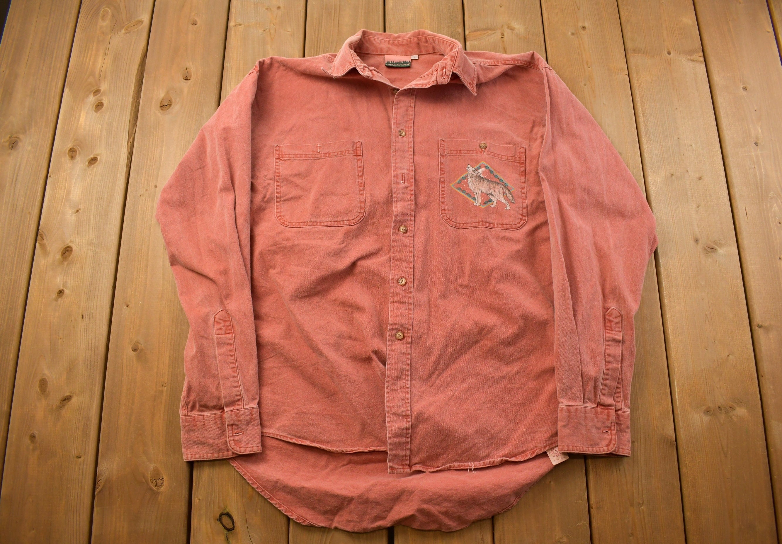 Vintage 1990s Wolf Themed Button Up Shirt
