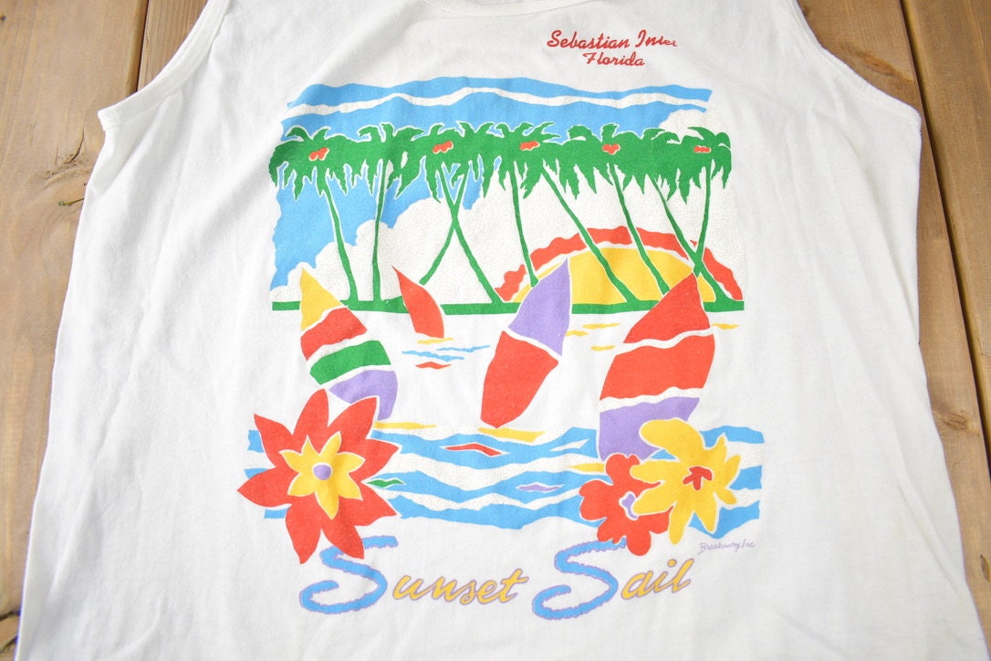 Vintage 1980s Sunset Sail Florida Tank Top Made In USA