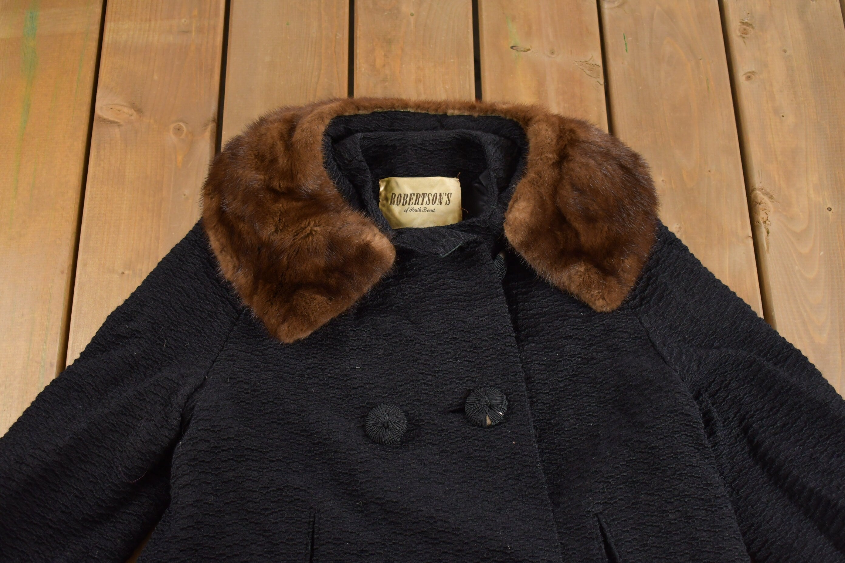 Vintage 1980s Robertsons Fleetwood Fur Collar Over Coat