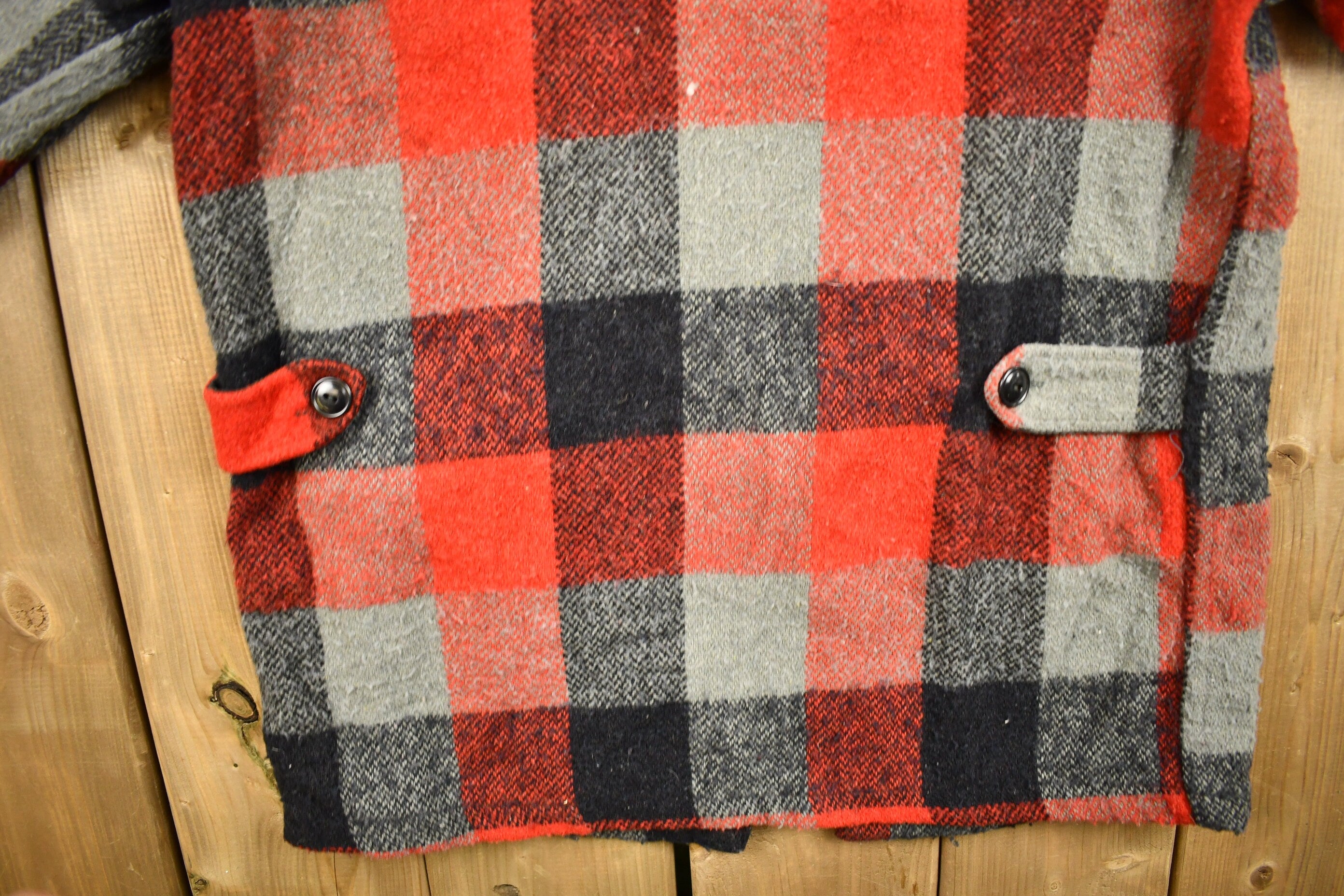 Vintage 1950s Melton Outer-Wear Buffalo Plaid Wool Hunting Jacket