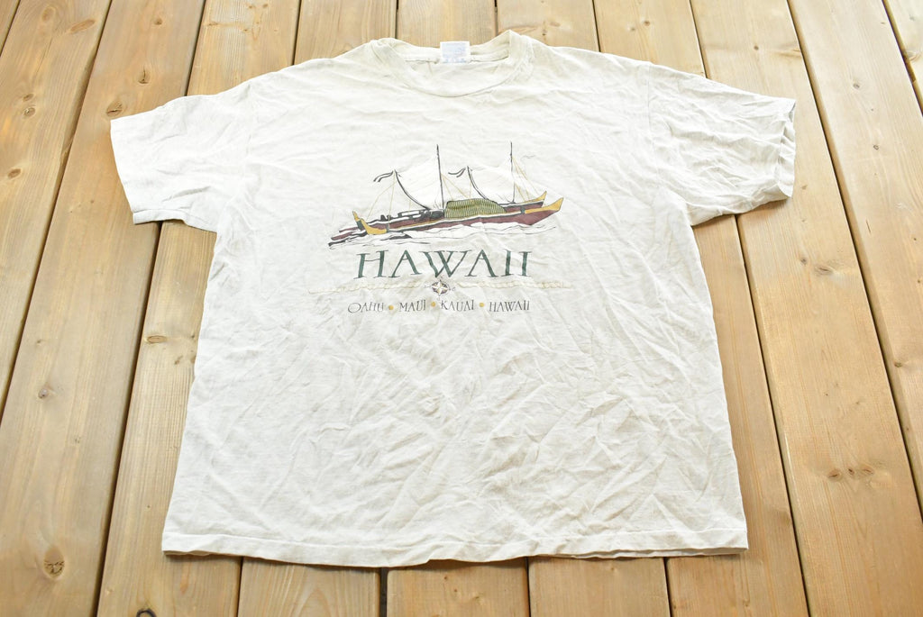 Vintage 1990s Hawaii Boat T-Shirt Mens XL  90s Single Stitch  Made in USA  Hanes Beefy  Ocean  Travel Souvenir Vacation  Streetwear