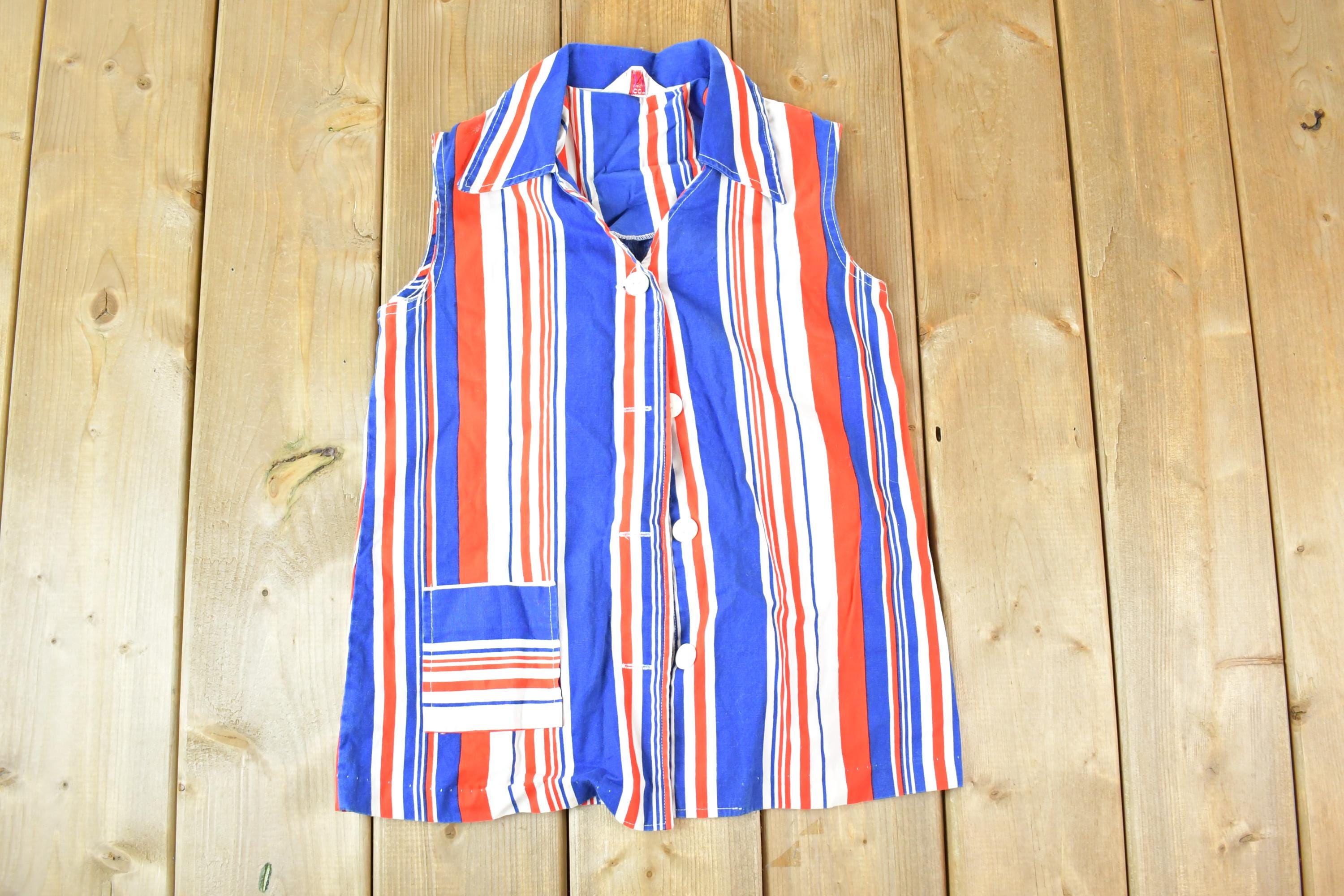 Vintage 1960s Striped Button Up Sleeveless Shirt Women's XS