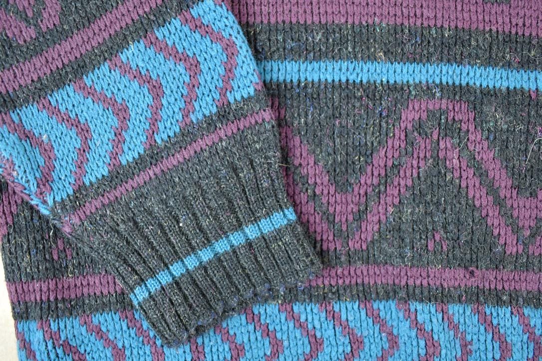 Vintage 1990s Functionals Knit Abstract Pattern Crewneck Sweater Made In USA 90s Crewneck