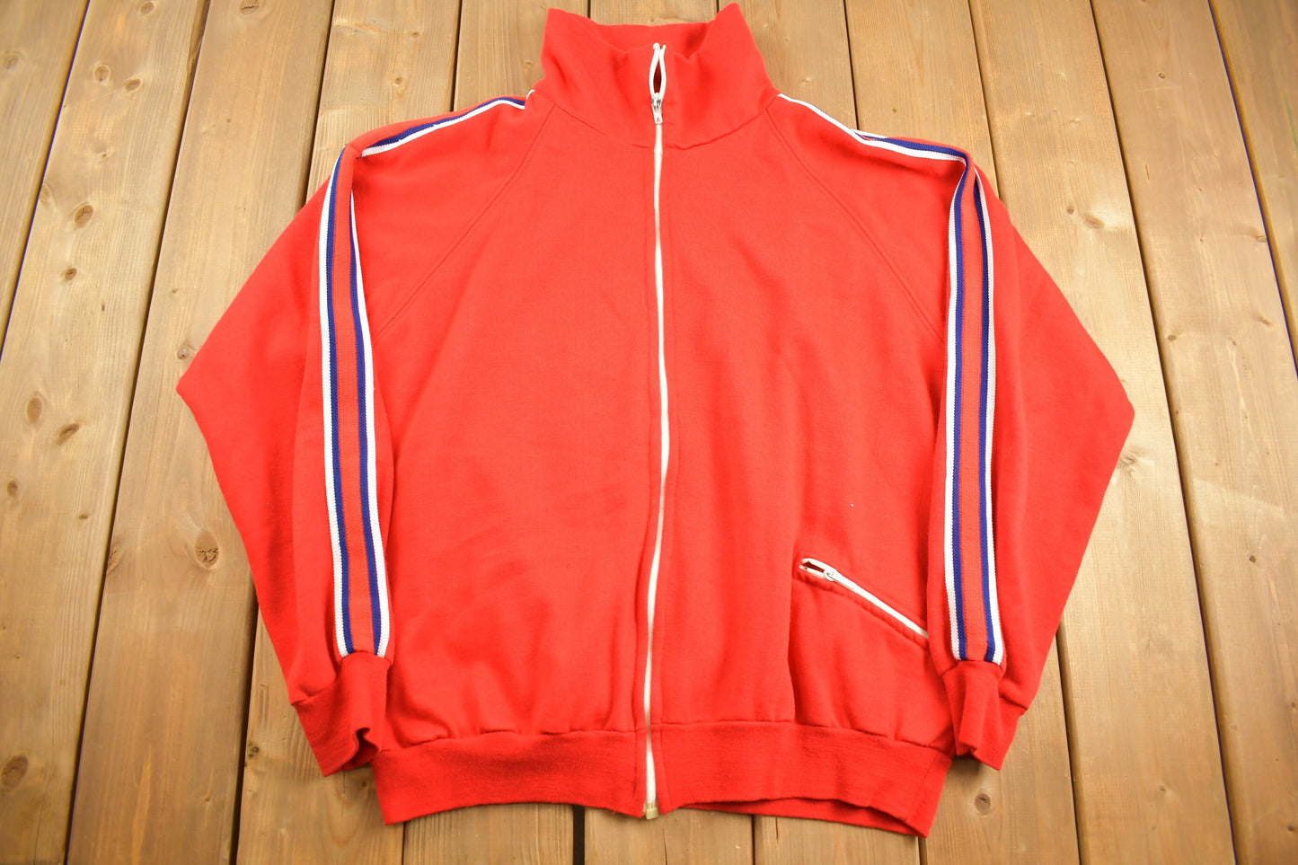 Vintage 1980s Full Zip Scrambler Arm Stripe Sweatshirt / 80s Full Zip / Souvenir / Athleisure / Streetwear / 80s Full Zip Sweater