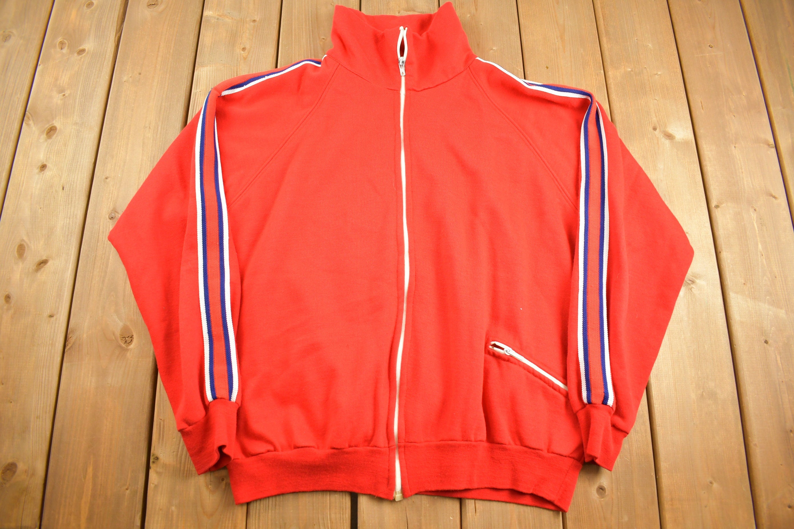 Vintage 1980s Full Zip Scrambler Arm Stripe Sweatshirt