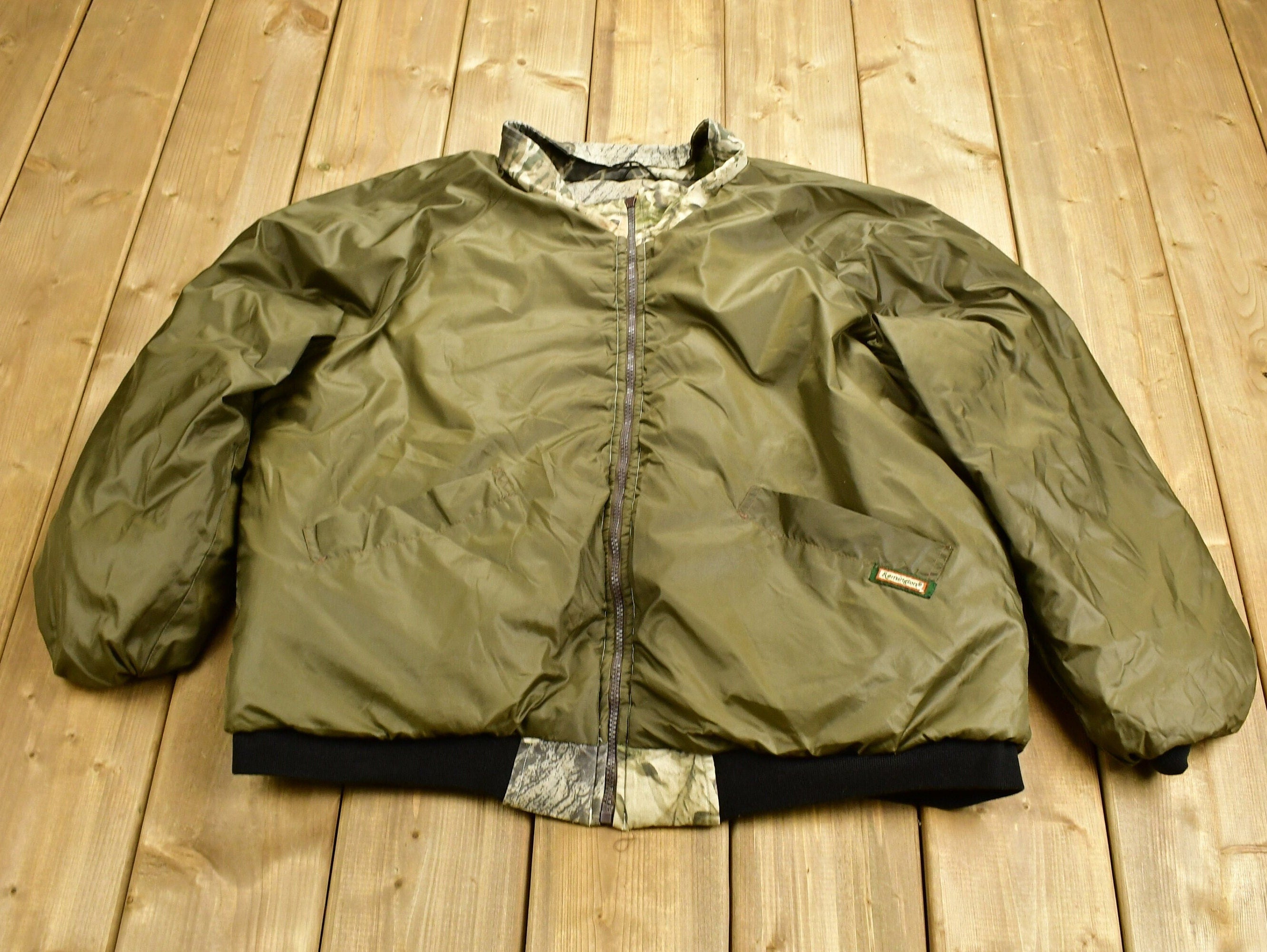 Vintage 1990s Tree Camo Reversible Windbreaker Jacket  Outdoorsman  Hunting Jacket  Streetwear  Remington  All Over Print  Earth Tones